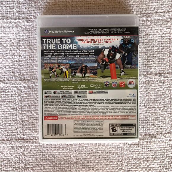 Madden NFL 12 PS3 PlayStation 3 Complete CIB EA Sports E for Everyone - Picture 3 of 4